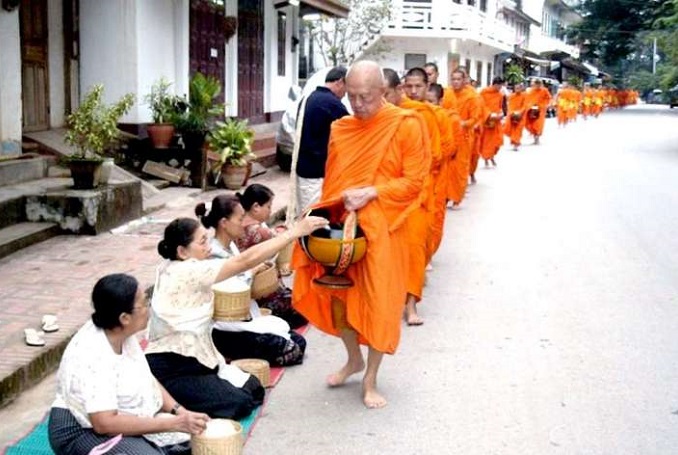 Alms Giving Ceremony and Market with taste of  food and dinks