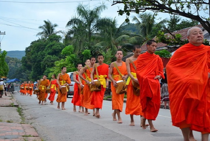 Alms Giving Ceremony and Market with taste of  food and dinks