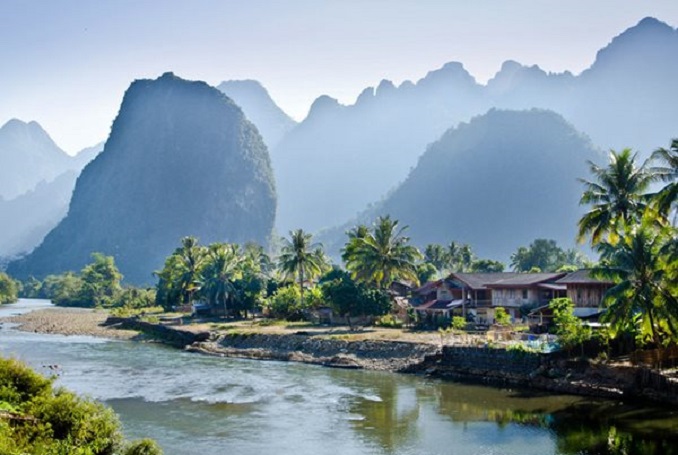Vang Vieng trekking to Hmong village and Blue Lagoon swimming 1 day tour