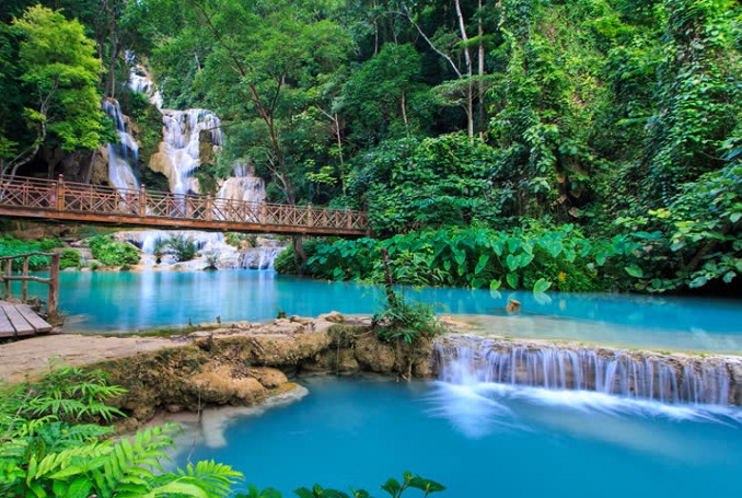 Slow boat to Pak Ou caves and Kuang Si falls Full-day tour